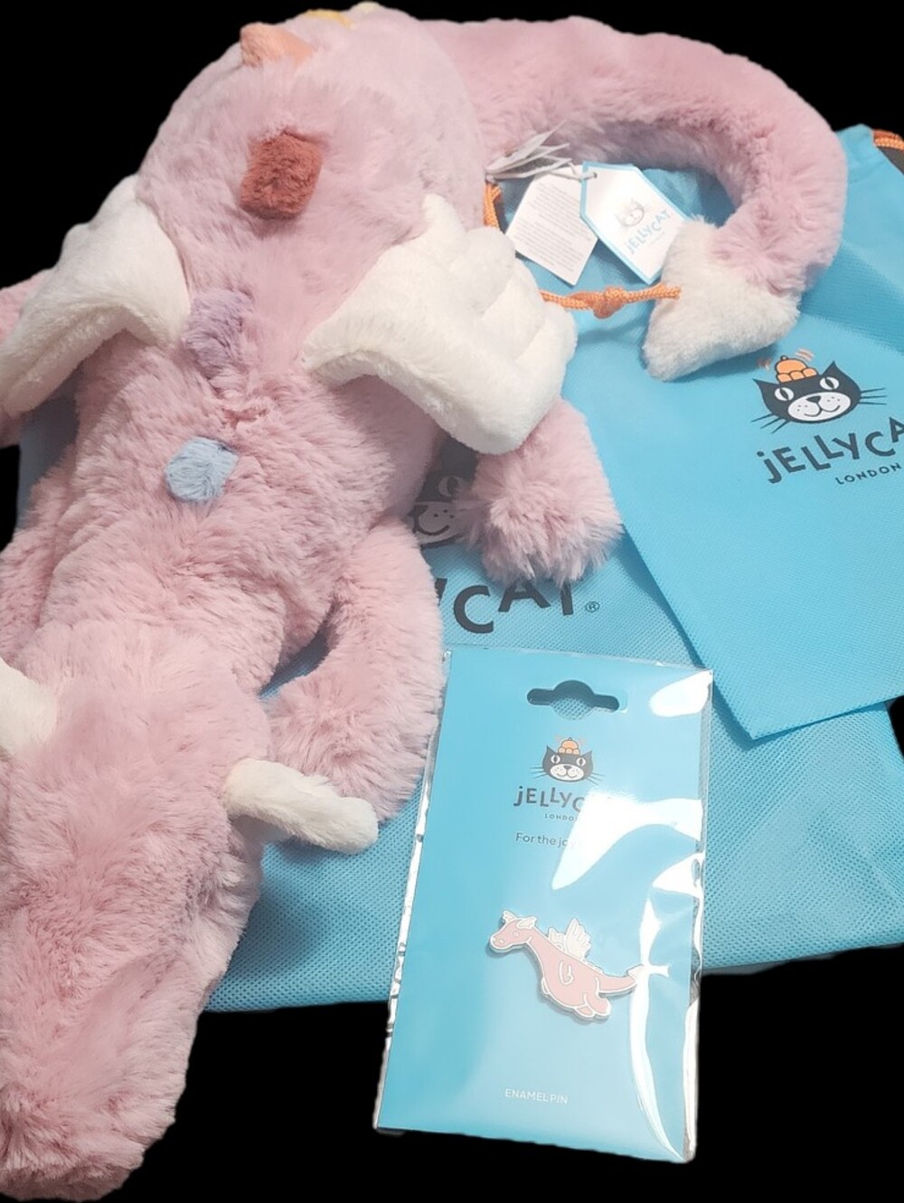 Authentic Jellycat Duskrise Dragon with Pin and Dustbags - NWT